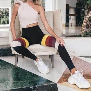 Women’s Port De Bras High Waisted CHEVRON RAINBOW LEGGING BLACK Size Medium